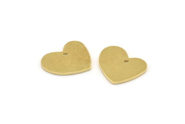 Brass Heart Charm, 12 Raw Brass Heart Charms With 1 Hole (16x14x1mm) M849