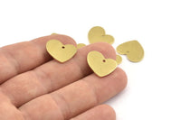 Brass Heart Charm, 12 Raw Brass Heart Charms With 1 Hole (16x14x1mm) M849
