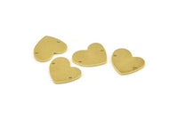 Brass Heart Charm, 12 Raw Brass Heart Charms With 2 Holes (16x14x1mm) M851
