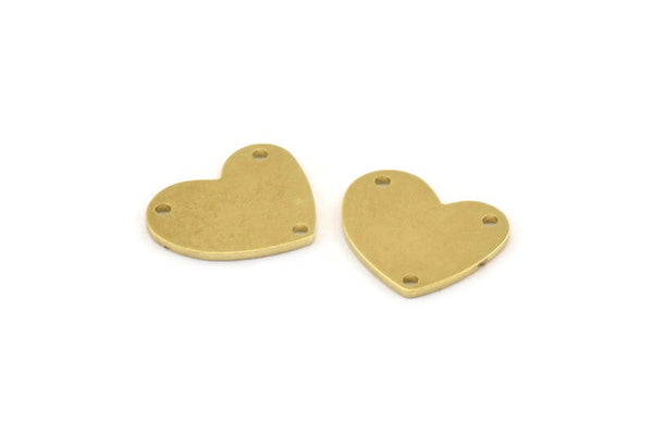 Brass Heart Charm, 12 Raw Brass Heart Charms With 3 Holes (16x14x1mm) M853