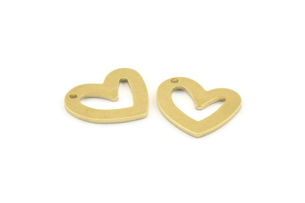 Brass Heart Charm, 12 Raw Brass Heart Charms With 1 Hole (16x14x1mm) M865