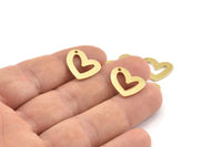 Brass Heart Charm, 12 Raw Brass Heart Charms With 1 Hole (16x14x1mm) M865