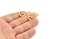 Brass Heart Charm, 12 Raw Brass Heart Charms With 2 Holes (16x14x1mm) M867