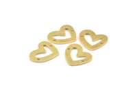Brass Heart Charm, 12 Raw Brass Heart Charms With 2 Holes (16x14x1mm) M868