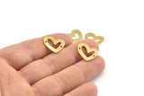 Brass Heart Charm, 12 Raw Brass Heart Charms With 2 Holes (16x14x1mm) M868