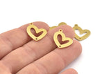 Brass Heart Charm, 12 Raw Brass Heart Charms With 1 Loop And 1 Hole (16x14x1mm) M862