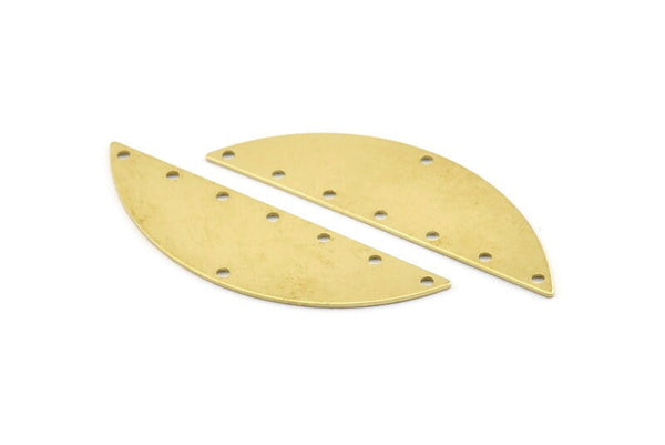 Semi Circle Charm, 6 Raw Brass Half Moon Charms With 8 Holes, Blanks (51x15x0.70mm) M879