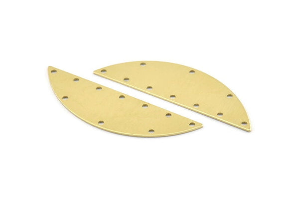 Semi Circle Charm, 6 Raw Brass Half Moon Charms With 10 Holes, Blanks (51x15x0.70mm) M880