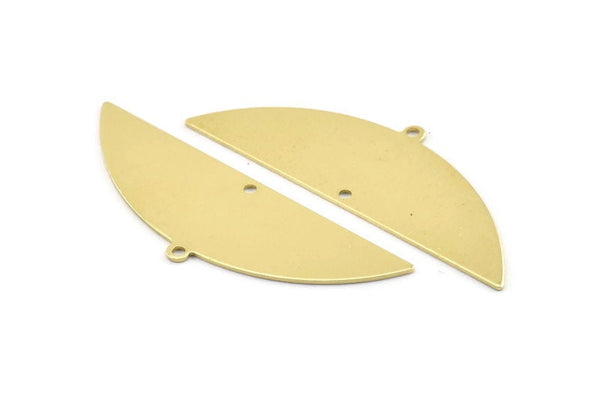 Semi Circle Charm, 6 Raw Brass Half Moon Charms With 1 Loop And 1 Hole, Blanks (51x17x0.70mm) M929
