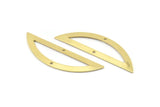 Semi Circle Charm, 6 Raw Brass Half Moon Charms With 2 Holes (51x15x0.70mm) M943