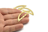Semi Circle Charm, 6 Raw Brass Half Moon Charms With 8 Holes (51x15x0.70mm) M949