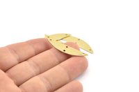 Semi Circle Charm, 6 Raw Brass Half Moon Charms With 4 Holes (37x8x0.70mm) M886
