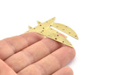 Semi Circle Charm, 6 Raw Brass Half Moon Charms With 6 Holes (37x8x0.70mm) M887