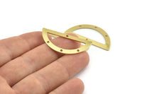 Semi Circle Charm, 8 Raw Brass Half Moon Charms With 4 Holes, Connectors (38x17x0.80mm) M955