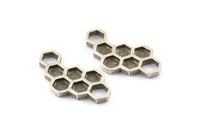 Silver Honeycomb Charm, 2 Antique Silver Plated Brass Honeycomb Pendants, Charms, Findings (33x18x2.4mm) U114