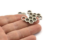 Silver Honeycomb Charm, 2 Antique Silver Plated Brass Honeycomb Pendants, Charms, Findings (33x18x2.4mm) U114