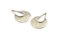 Silver Drop Charm, 2 Hammered Antique Silver Plated Brass Drop Pendant With 2 Holes (41x28x0.6mm) U079 H1387