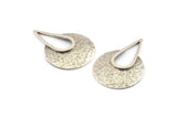 Silver Drop Charm, 2 Hammered Antique Silver Plated Brass Drop Pendant With 2 Holes (41x28x0.6mm) U079 H1387