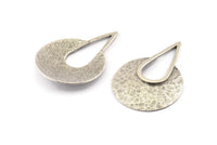Silver Drop Charm, 2 Hammered Antique Silver Plated Brass Drop Pendant With 2 Holes (41x28x0.6mm) U079 H1387