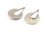 Silver Drop Charm, 2 Hammered Antique Silver Plated Brass Drop Pendant With 2 Holes (41x28x0.6mm) U079 H1387