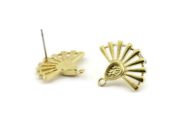 Brass Sun Earring, 4 Raw Brass Drop Stud Earrings With 1 Loop - Pad Size 6x4mm (22x19mm) N1113
