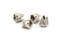 Silver Teeth Bracelet Part, 2 Antique Silver Plated Brass Teeth Connectors (11x10mm) U081