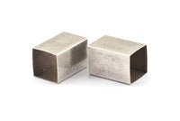 Silver Square Tubes, 6 Antique Silver Plated Brass Square Tubes (16x25mm) Bs 1525