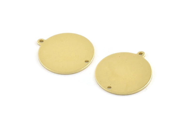 Brass Round Tag, 8 Raw Brass Round Charms With 1 Loop And 1 Hole, Blanks (21x23x0.90mm) M971