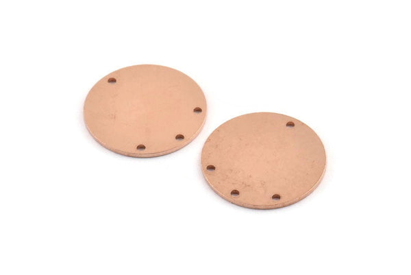Bakır Yuvarlak Charm, 4 Delikli 8 Ham Bakır Yuvarlak Charm, Damgalama Boşlukları (21x0,90 mm) M965