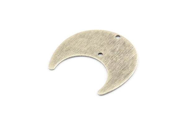 Gümüş Ay Tılsımı, 2 Delikli 10 Dokulu Antik Gümüş Kaplama Pirinç Boynuz Tılsımı (25x12x0,50 mm) D1140 H0312