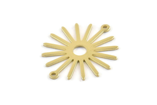 Brass Sun Charm, 12 Raw Brass Sun Connectors With 2 Loops, Pendants (29x25x0.80mm) A1726 M01641