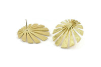 Brass Sun Earring, 2 Raw Brass Rising Sun Flag Stud Earrings (29x28x1.2mm) N1426