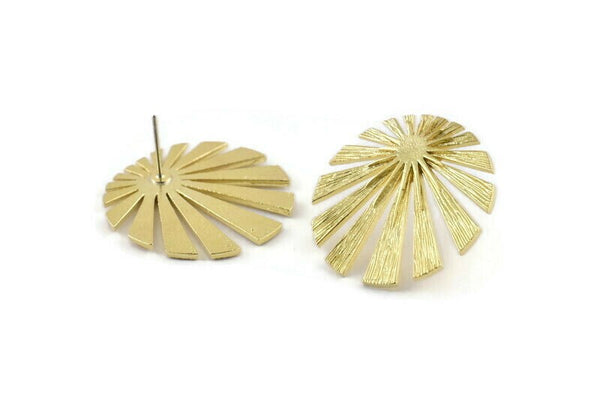 Brass Sun Earring, 2 Raw Brass Rising Sun Flag Stud Earrings (29x28x1.2mm) N1426