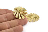 Brass Sun Earring, 2 Raw Brass Rising Sun Flag Stud Earrings (29x28x1.2mm) N1426