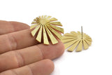 Brass Sun Earring, 2 Raw Brass Rising Sun Flag Stud Earrings (29x28x1.2mm) N1426
