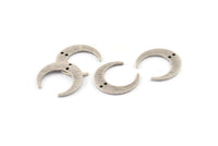 Silver Moon Charm, 12 Textured Antique Silver Plated Brass Crescent Moon Charms With 2 Holes (18x4.5x1mm) D1371 H1325