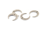Silver Moon Charm, 12 Textured Antique Silver Plated Brass Crescent Moon Charms With 2 Holes (18x4.5x1mm) D1371 H1325