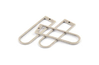 Silver D Shape Charm, 6 Textured Antique Silver Plated Brass D Shape Pendants With 1 Hole (40x12x1mm) D1412 H1356