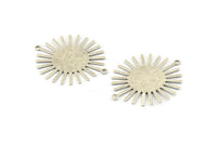 Silver Sun Charm, 6 Antique Silver Plated Brass Sunshine Pendants With 2 Loops, Connectors, Findings (36x30x0.50mm) A1518 H0581