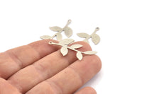 Silver Leaf Charm, 12 Antique Silver Plated Brass Leaf Charms With 1 Loop, Findings (35x19x0.50mm) A1385 H0469