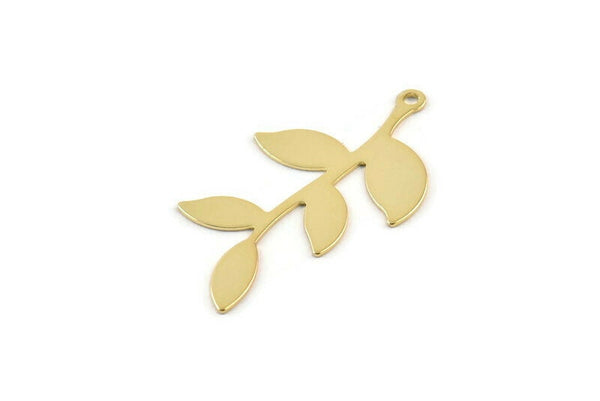 Gold Leaf Charm, 6 Gold Plated Brass Leaf Charms With 1 Loop, Findings (35x19x0.50mm) A1385 Q1118