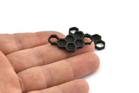 Black Honeycomb Charm, 2 Oxidized Black Brass Honeycomb Pendants, Charms, Findings (33x18x2.4mm) U114