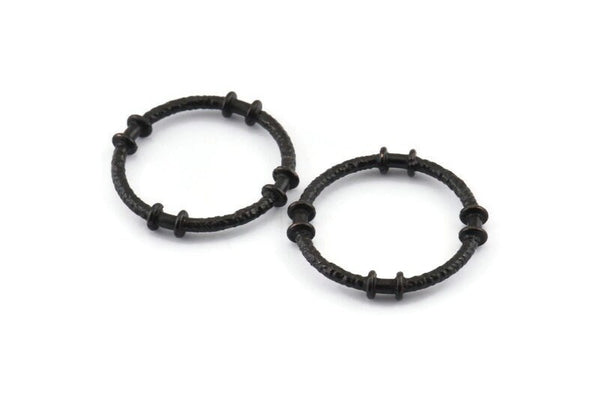 Black Circle Connectors, 4 Textured Oxidized Black Brass Circle Connectors (26x4x2mm) U095