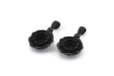Black Flower Charm, 4 Oxidized Black Brass Charms with 1 Loop - Pad Size 8mm (27x16x5.5mm) U080