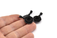 Black Flower Charm, 4 Oxidized Black Brass Charms with 1 Loop - Pad Size 8mm (27x16x5.5mm) U080