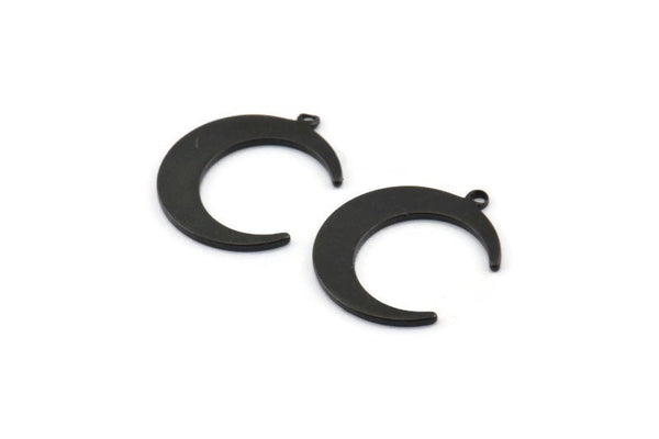 Black Moon Pendant, 12 Oxidized Black Brass Moon Pendants With 1 Loop (20x17x1mm) D0567 S1159