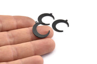 Black Moon Pendant, 12 Oxidized Black Brass Moon Pendants With 1 Loop (20x17x1mm) D0567 S1159
