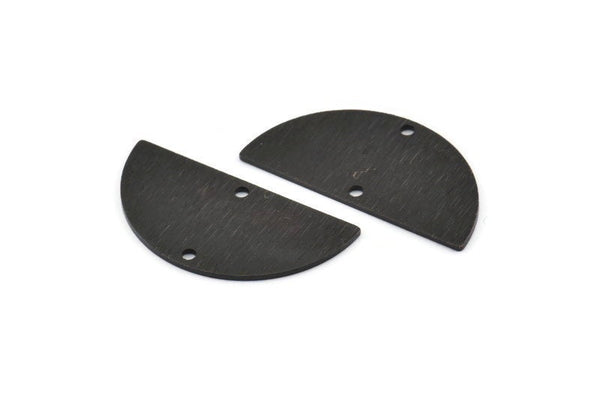 Semi Circle Charm, 4 Textured Oxidized Black Brass Half Moon Blanks With 2 Holes (30x15x0.80mm) D1392 S1139