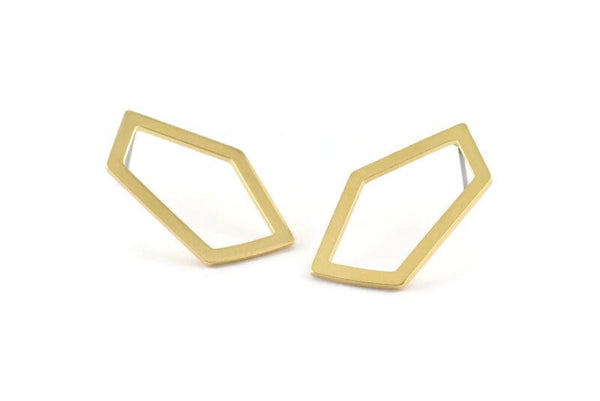 Brass Geometric Earring, 8 Raw Brass Pentagonal Stud Earrings (28x16x1mm) D0766 A1169
