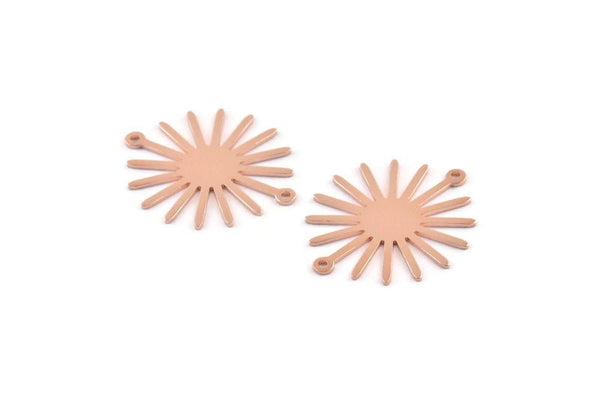 Copper Sun Charm, 12 Raw Copper Sun Connectors With 2 Loops, Pendants (29x25x0.80mm) M1059